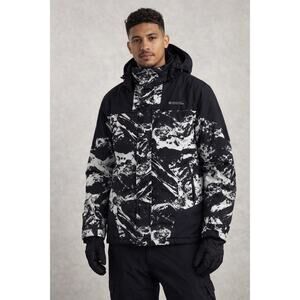 Mountain Warehouse Ski Jacket Mens XS Black Printed Hooded Winter Coat